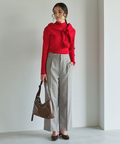 green label relaxing（グリーンレーベルリラクシング）の「［size SHORTあり］メランジツイル パンツ -ウォッシャブル-（スラックス・レディース・ブラック/ベージュ・SHORT/36/38/40）」の10枚目の写真