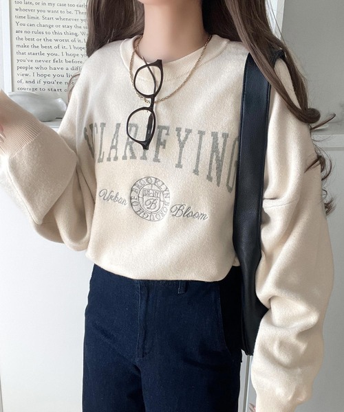 classicalelf(クラシカルエルフ)の「トレンド感たっぷりのエンブレムロゴ入りダブルジャガード ニット プルオーバー(ニット/セーター・レディース・ライトグレー/アイボリー/チャコール/ブラウン・MEDIUM/LARGE/X-LARGE/SMALL)」の9枚目の写真
