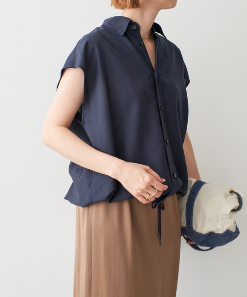 Spick and Span ソフトブロードフレンチヘムギャザーシャツ ネイビー セール】ソフトブロードフレンチヘムギャザーシャツ（シャツ