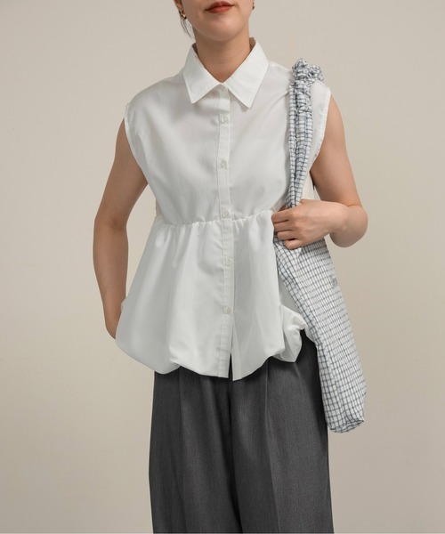 lawgy(ラウジー)の「nosleeve balloon shirt / ノースリーブバルーンシャツ(シャツ/ブラウス・レディース・ホワイト/チャコール/ブルー・FREE)」の5枚目の写真