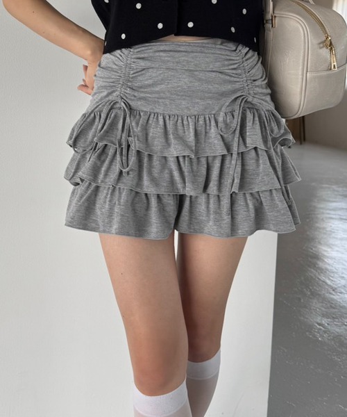 one after another NICE CLAUP(ワンアフターアナザーナイスクラップ)の「ドロストティアードミニスカート(スカート・レディース・杢グレー/チャコールグレー/アイボリー/ホワイト・FREE)」の4枚目の写真