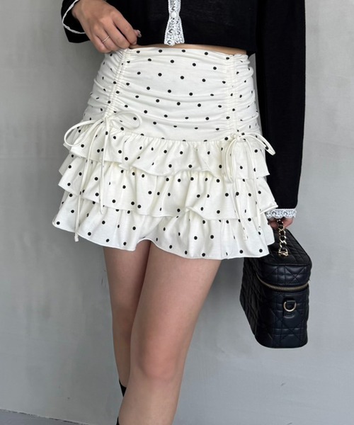 one after another NICE CLAUP(ワンアフターアナザーナイスクラップ)の「ドロストティアードミニスカート(スカート・レディース・杢グレー/チャコールグレー/アイボリー/ホワイト・FREE)」の2枚目の写真