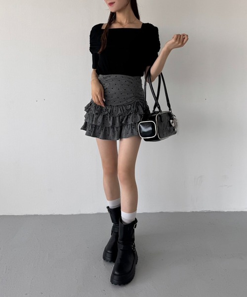 one after another NICE CLAUP(ワンアフターアナザーナイスクラップ)の「ドロストティアードミニスカート(スカート・レディース・杢グレー/チャコールグレー/アイボリー/ホワイト・FREE)」の22枚目の写真