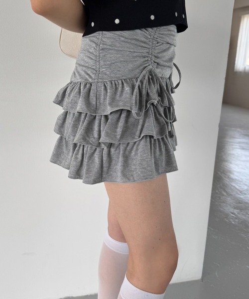one after another NICE CLAUP(ワンアフターアナザーナイスクラップ)の「ドロストティアードミニスカート(スカート・レディース・杢グレー/チャコールグレー/アイボリー/ホワイト・FREE)」の20枚目の写真