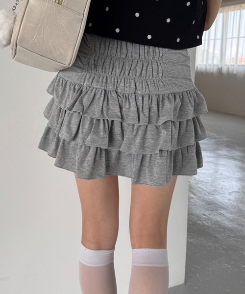 one after another NICE CLAUP(ワンアフターアナザーナイスクラップ)の「ドロストティアードミニスカート(スカート・レディース・杢グレー/チャコールグレー/アイボリー/ホワイト・FREE)」の21枚目の写真
