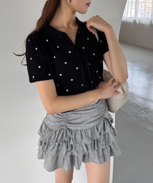 one after another NICE CLAUP(ワンアフターアナザーナイスクラップ)の「ドロストティアードミニスカート(スカート・レディース・杢グレー/チャコールグレー/アイボリー/ホワイト・FREE)」の17枚目の写真