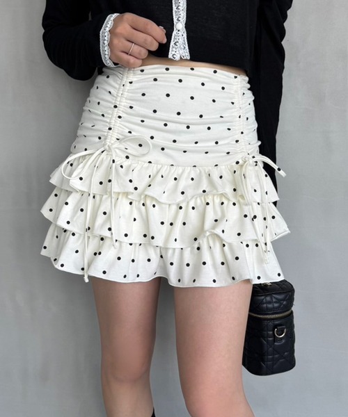 one after another NICE CLAUP(ワンアフターアナザーナイスクラップ)の「ドロストティアードミニスカート(スカート・レディース・杢グレー/チャコールグレー/アイボリー/ホワイト・FREE)」の12枚目の写真