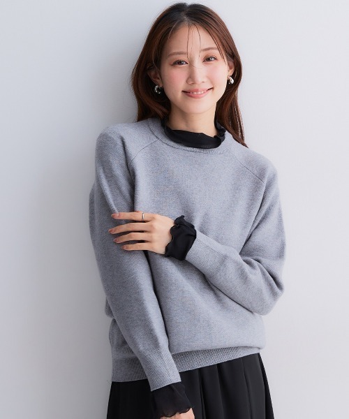 Petitjo(プッチージョ)の「小さいサイズ スウェットライクラグランニット 低身長さん・小柄女性(ニット/セーター・レディース・ネイビー/オートミール/ブラック/杢グレー・PS/PSS)」の3枚目の写真