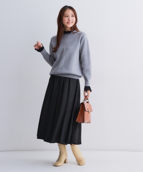 Petitjo(プッチージョ)の「小さいサイズ スウェットライクラグランニット 低身長さん・小柄女性(ニット/セーター・レディース・ネイビー/オートミール/ブラック/杢グレー・PS/PSS)」の7枚目の写真