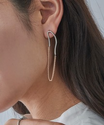 MAISON BREEZE | 【MAISON BREEZE】ピアス Combination Metal ニッケルフリー メタル ハーフ ウェーブ ライン キヘイチェーン オーバル チタンポスト スタッドピアス OSWY(ピアス(両耳用))