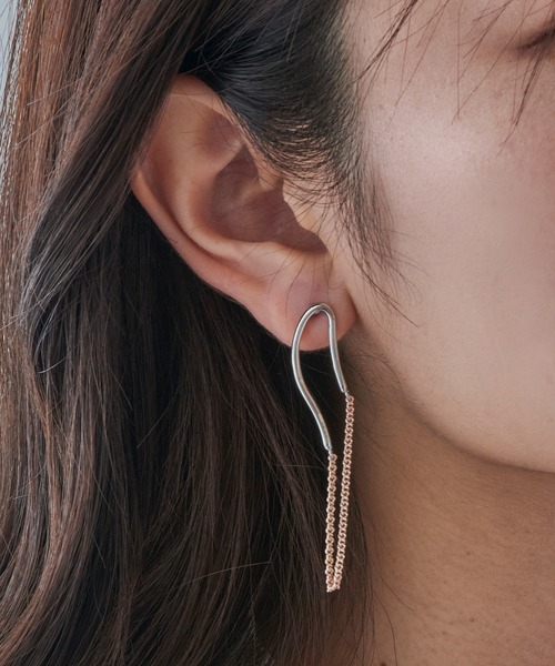 MAISON BREEZE(メゾンブリーズ)の「【MAISON BREEZE】ピアス Combination Metal ニッケルフリー メタル ハーフ ウェーブ ライン キヘイチェーン オーバル チタンポスト スタッドピアス OSWY(ピアス(両耳用)・レディース・ゴールド/シルバー・FREE)」の11枚目の写真