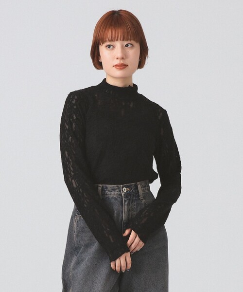 セール】レース ジャガード ハイネック トップス（Tシャツ/カットソー