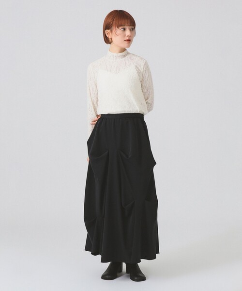 Ray BEAMS（レイビームス）の「レース ジャガード ハイネック トップス（Tシャツ/カットソー・レディース・オフホワイト/ブラック・ONE SIZE）」の3枚目の写真