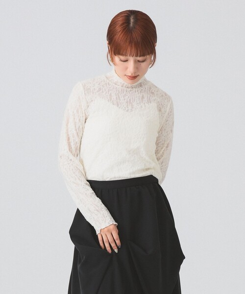 Ray BEAMS（レイビームス）の「レース ジャガード ハイネック トップス（Tシャツ/カットソー・レディース・オフホワイト/ブラック・ONE SIZE）」の7枚目の写真