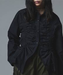 【W:Huku / ノンアイロンシリーズ】シャーリング リボン ブラウス / Wrinkle-Resistant Shirred Ribbon Blouse
