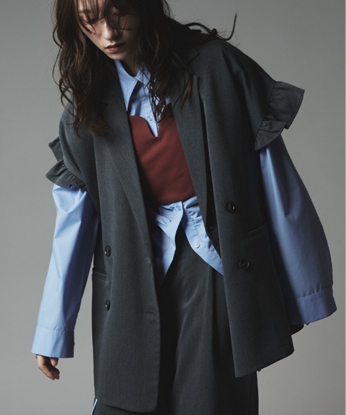 W:Huku（フーク）の「【W:Huku / ノンアイロンシリーズ】シャーリング リボン ブラウス / Wrinkle-Resistant Shirred Ribbon Blouse（シャツ/ブラウス・レディース・ブルー/オフホワイト/ブラック・FREE）」の17枚目の写真