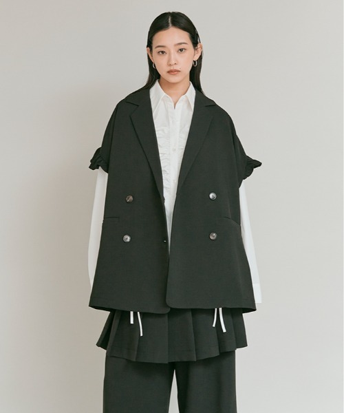 W:Huku（フーク）の「【W:Huku / ノンアイロンシリーズ】シャーリング リボン ブラウス / Wrinkle-Resistant Shirred Ribbon Blouse（シャツ/ブラウス・レディース・ブルー/オフホワイト/ブラック・FREE）」の20枚目の写真