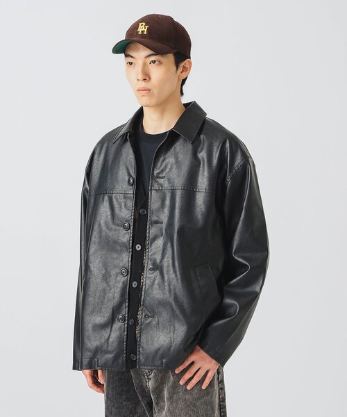BEAMS HEART（ビームスハート）の「フェイクレザー カーコート/Faux Leather Car Coat【ユニセックス・リラックスフィット】（ブルゾン・メンズ・ブラック/ブラウン・SMALL/MEDIUM/LARGE）」の16枚目の写真