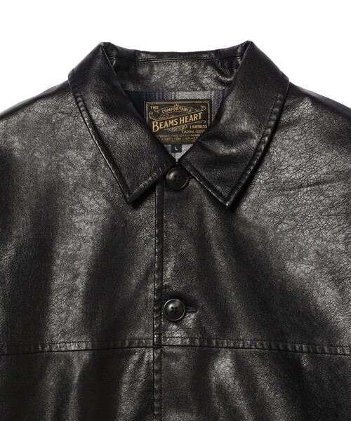 BEAMS HEART（ビームスハート）の「フェイクレザー カーコート/Faux Leather Car Coat【ユニセックス・リラックスフィット】（ブルゾン・メンズ・ブラック/ブラウン・SMALL/MEDIUM/LARGE）」の8枚目の写真