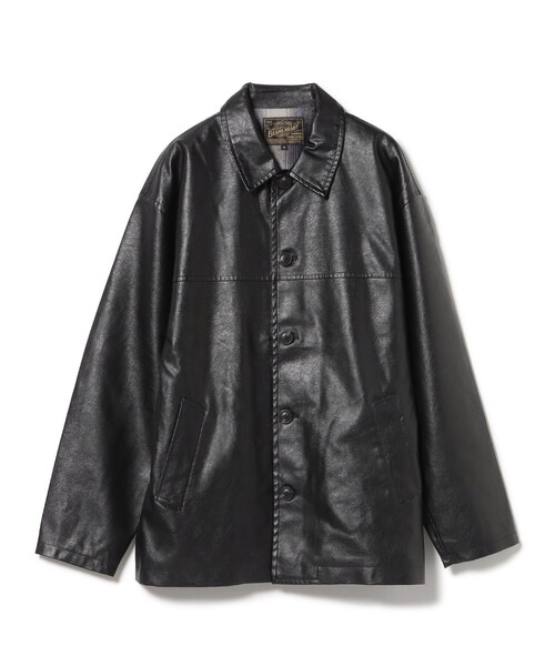 BEAMS HEART（ビームスハート）の「フェイクレザー カーコート/Faux Leather Car Coat【ユニセックス・リラックスフィット】（ブルゾン・メンズ・ブラック/ブラウン・SMALL/MEDIUM/LARGE）」の9枚目の写真
