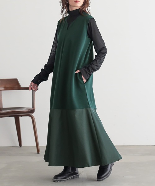 n'OrLABEL（ノアールレーベル）の「『異素材切替えノースリーブワンピース』（ワンピース・レディース・ブラック/ブラウン/グリーン・1/2）」の3枚目の写真