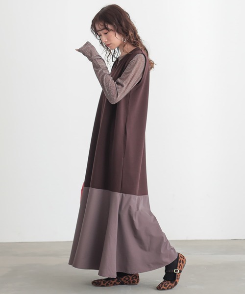 n'OrLABEL（ノアールレーベル）の「『異素材切替えノースリーブワンピース』（ワンピース・レディース・ブラック/ブラウン/グリーン・1/2）」の5枚目の写真