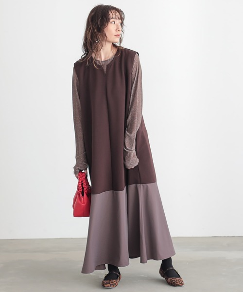 n'OrLABEL（ノアールレーベル）の「『異素材切替えノースリーブワンピース』（ワンピース・レディース・ブラック/ブラウン/グリーン・1/2）」の6枚目の写真