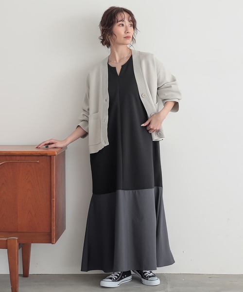 n'OrLABEL（ノアールレーベル）の「『異素材切替えノースリーブワンピース』（ワンピース・レディース・ブラック/ブラウン/グリーン・1/2）」の10枚目の写真