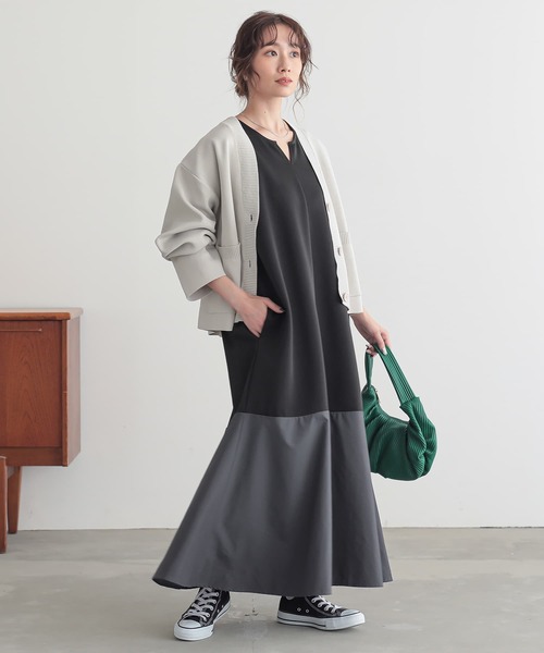 n'OrLABEL（ノアールレーベル）の「『異素材切替えノースリーブワンピース』（ワンピース・レディース・ブラック/ブラウン/グリーン・1/2）」の4枚目の写真