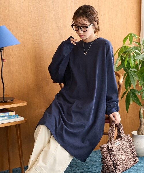 限定展開 ビッグシルエット ロング スリーブ Tシャツ ミニ ワンピース