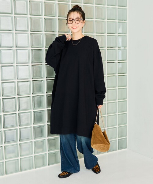 限定展開 ビッグシルエット ロング スリーブ Tシャツ ミニ ワンピース