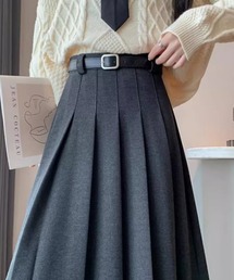 Maison Calme（メゾンカルム）の「【25年秋冬新作】Aラインベルト付きウールライクプリーツロングスカート　シンプル　トレンド（スカート）」