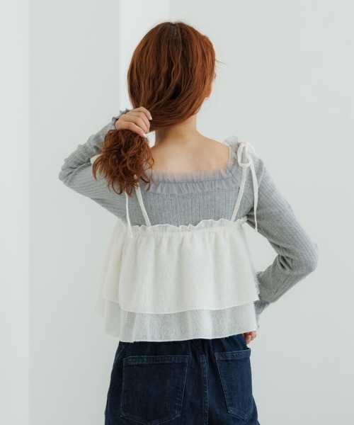 flower（フラワー）の「シャギーフリルビスチェ（キャミソール・レディース・ブラック/アイボリー・FREE）」の4枚目の写真