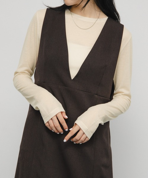 KBF（ケイビーエフ）の「シアーリブデザインカットソー（Tシャツ/カットソー・レディース・チャコールグレー/ピンク/ライトベージュ・ONE）」の2枚目の写真