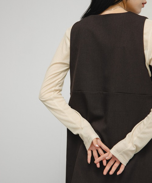 KBF（ケイビーエフ）の「シアーリブデザインカットソー（Tシャツ/カットソー・レディース・チャコールグレー/ピンク/ライトベージュ・ONE）」の12枚目の写真