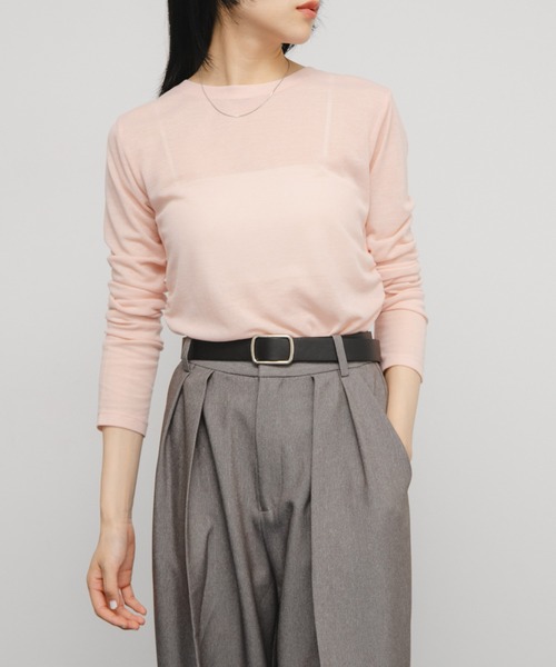 KBF（ケイビーエフ）の「シアーリブデザインカットソー（Tシャツ/カットソー・レディース・チャコールグレー/ピンク/ライトベージュ・ONE）」の8枚目の写真