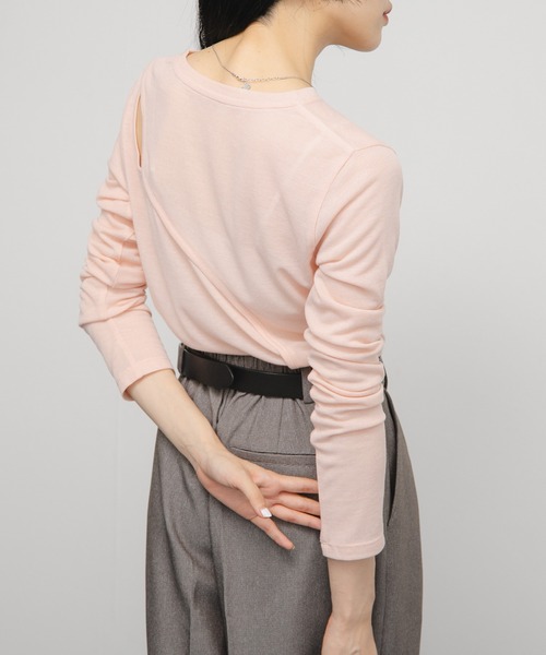 KBF（ケイビーエフ）の「シアーリブデザインカットソー（Tシャツ/カットソー・レディース・チャコールグレー/ピンク/ライトベージュ・ONE）」の7枚目の写真