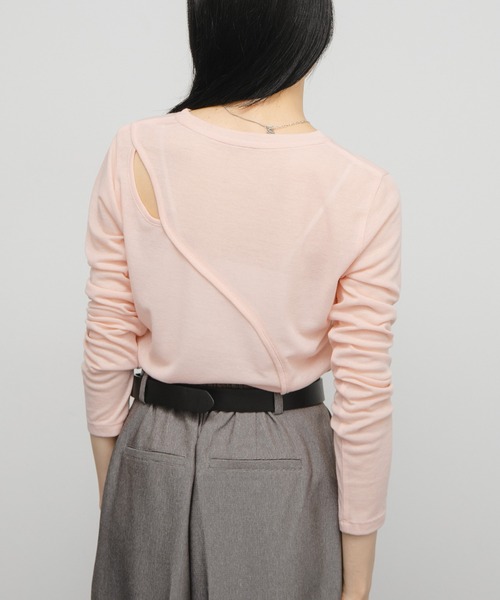 KBF（ケイビーエフ）の「シアーリブデザインカットソー（Tシャツ/カットソー・レディース・チャコールグレー/ピンク/ライトベージュ・ONE）」の6枚目の写真