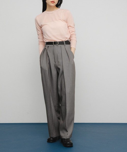 KBF（ケイビーエフ）の「シアーリブデザインカットソー（Tシャツ/カットソー・レディース・チャコールグレー/ピンク/ライトベージュ・ONE）」の5枚目の写真