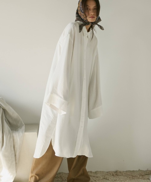 Libra Cue（リブラ キュー）の「ロングシャツワンピース（シャツワンピース・レディース・ホワイト/ブラック・FREE）」の5枚目の写真