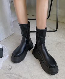 【SANSeLF】 ショートブーツ 厚底ラグソール ストレートシルエット sas25a020