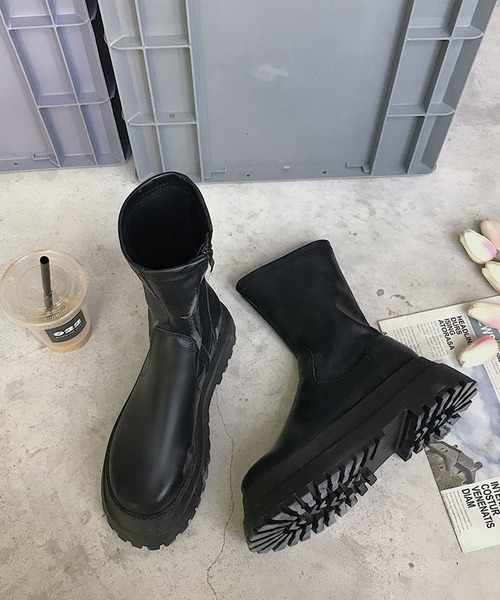 SANSeLF(サンセルフ)の「【SANSeLF】 ショートブーツ 厚底ラグソール ストレートシルエット sas25a020(ブーツ・レディース・ブラック・39/38/37/36)」の8枚目の写真