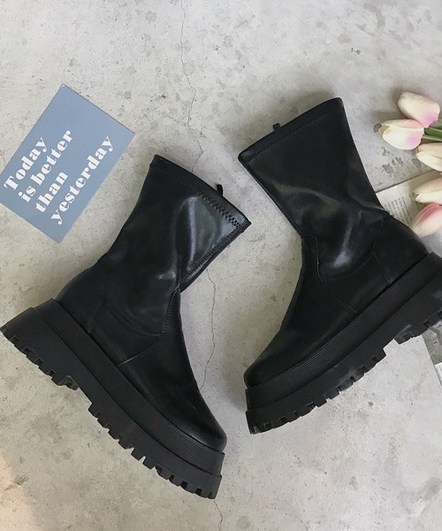 SANSeLF(サンセルフ)の「【SANSeLF】 ショートブーツ 厚底ラグソール ストレートシルエット sas25a020(ブーツ・レディース・ブラック・39/38/37/36)」の10枚目の写真