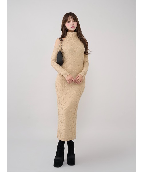 ダーリッチ 新品 オープンショルダーケーブルニットロングワンピース 【FS】黒 ダーリッチ Darich オープンショルダーケーブルニットロング