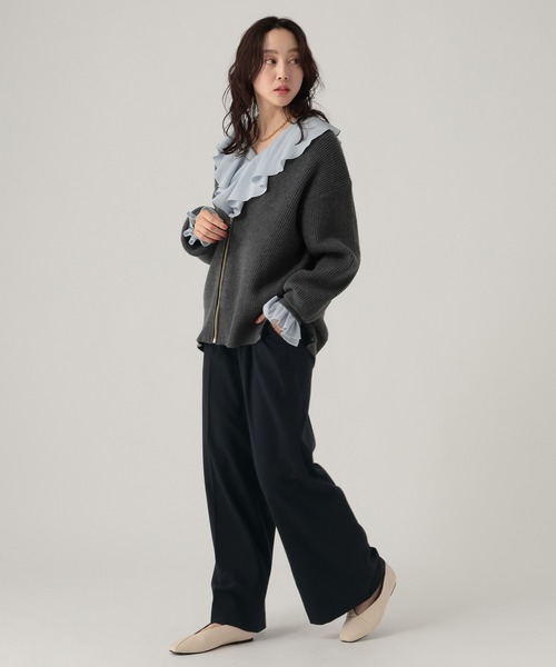 Elura（エルーラ）の「ウールライクワイドパンツ/596038（その他パンツ・レディース・ネイビー/オフホワイト/ライトグレー・MEDIUM/LARGE/FREE(S)）」の4枚目の写真