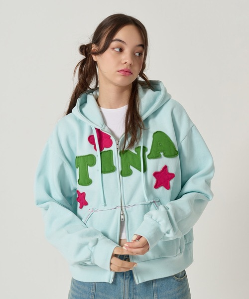 TINA:JOJUN 裏起毛ロゴパッチワークフーディー【新品・未開封】 裏起毛 ロゴパッチワーク フーディー tina jojun ネイビ - メルカリ