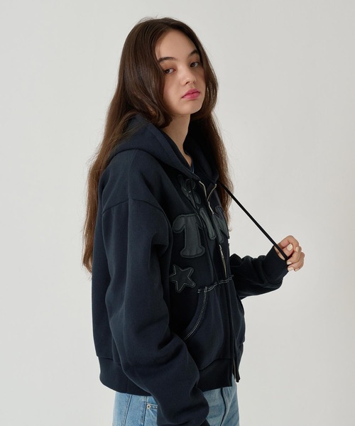 TINA:JOJUN 裏起毛ロゴパッチワークフーディー【新品・未開封】 裏起毛 ロゴパッチワーク フーディー TINA：JOJUN（パーカー