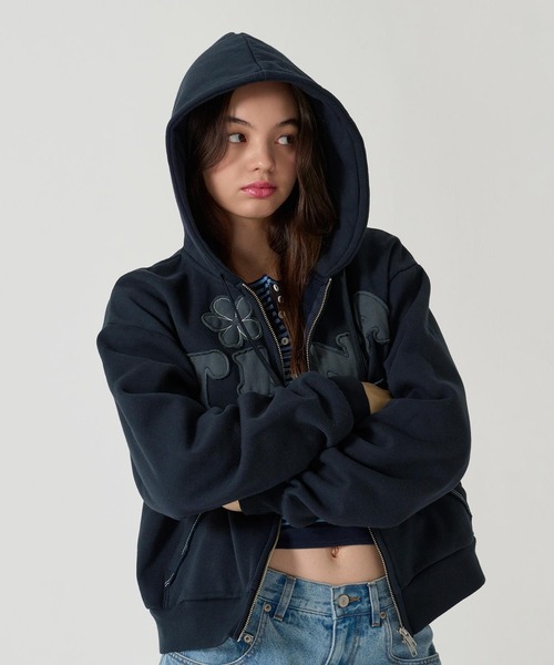 裏起毛 ロゴパッチワーク フーディー TINA：JOJUN（パーカー