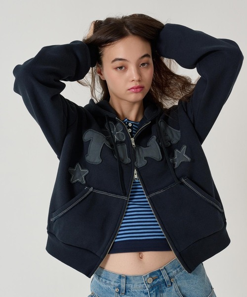 裏起毛 ロゴパッチワーク フーディー TINA：JOJUN（パーカー）｜TINA