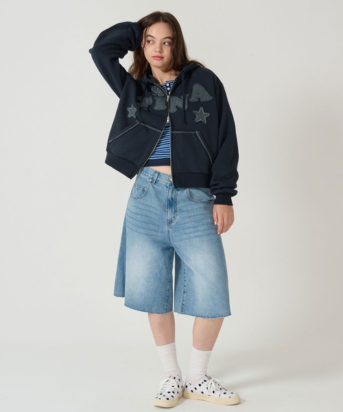 TINA：JOJUN ジップパーカー 裏起毛 ロゴパッチワーク フーディー TINA：JOJUN（パーカー